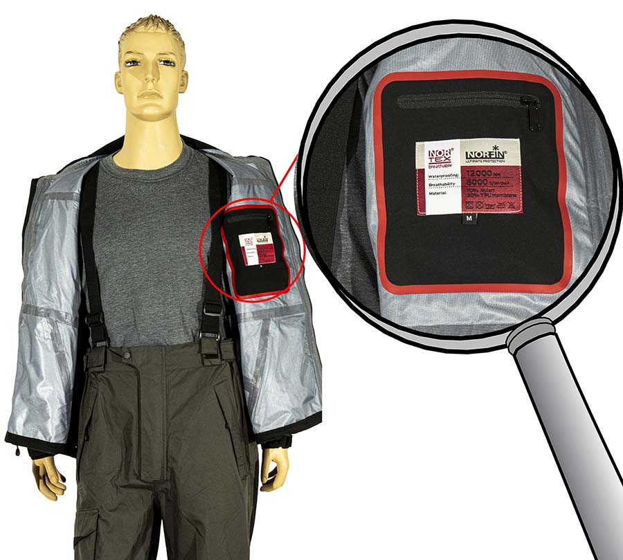 Внутрішня кишеня костюма Norfin Pro Dry 2 для гаманця, документів та смартфона